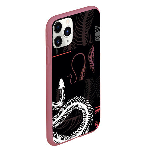 Чехол iPhone 11 Pro матовый Скелет змеи Snake skeleton / 3D-Малиновый – фото 2