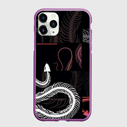 Чехол iPhone 11 Pro матовый Скелет змеи Snake skeleton, цвет: 3D-фиолетовый