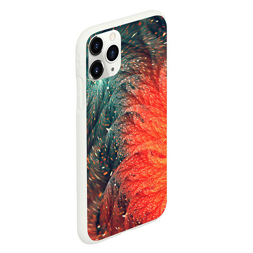 Чехол iPhone 11 Pro матовый Зеленые и оранжевые завихрения / 3D-Белый – фото 2