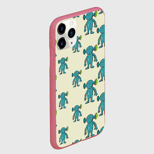 Чехол iPhone 11 Pro матовый Милые зеленые человечки / 3D-Малиновый – фото 2