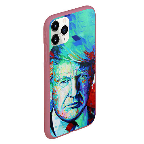 Чехол iPhone 11 Pro матовый Дональд Трамп арт / 3D-Малиновый – фото 2