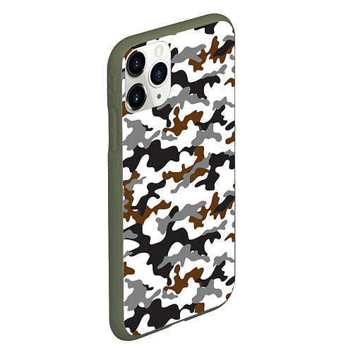 Чехол iPhone 11 Pro матовый Камуфляж Чёрно-Белый Camouflage Black-White / 3D-Темно-зеленый – фото 2