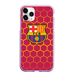 Чехол iPhone 11 Pro матовый FC BARCELONA соты, цвет: 3D-сиреневый