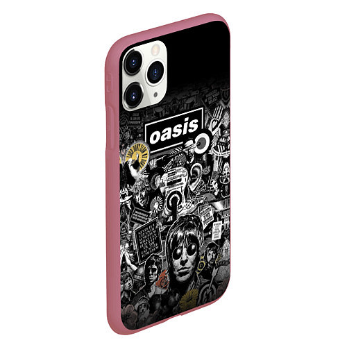 Чехол iPhone 11 Pro матовый Большой принт группы OASIS / 3D-Малиновый – фото 2