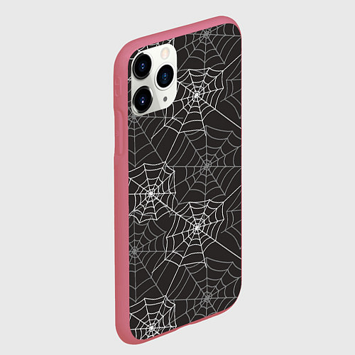 Чехол iPhone 11 Pro матовый Паутинка паттерн / 3D-Малиновый – фото 2