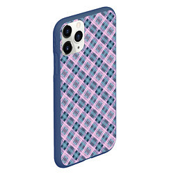 Чехол iPhone 11 Pro матовый Розово-серый клетчатый узор в косую клетку, цвет: 3D-тёмно-синий — фото 2