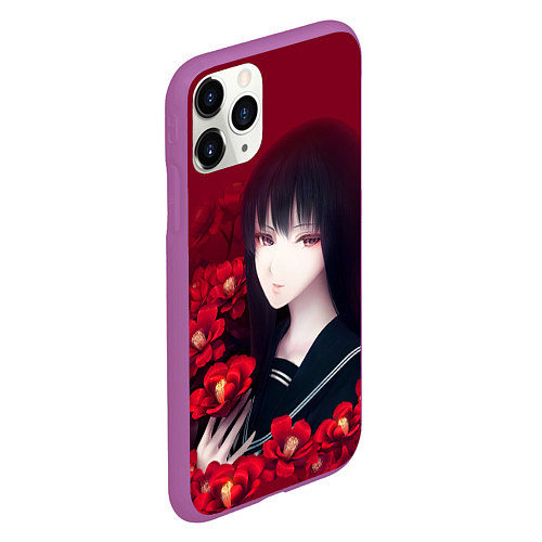 Чехол iPhone 11 Pro матовый Anime Camellia Аниме Красная Камелия / 3D-Фиолетовый – фото 2