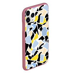 Чехол iPhone 11 Pro матовый Абстрактный узор в желто-голубых тонах на черном ф, цвет: 3D-малиновый — фото 2