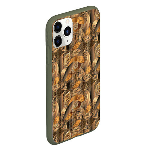 Чехол iPhone 11 Pro матовый Абстрактные объемные листочки / 3D-Темно-зеленый – фото 2