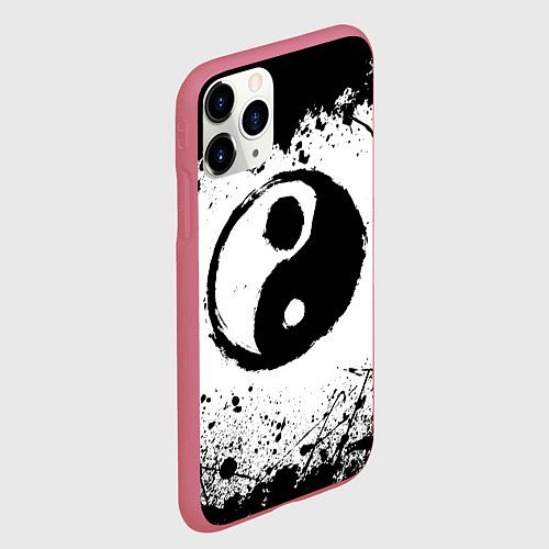 Чехол iPhone 11 Pro матовый Инь Янь Гранж / 3D-Малиновый – фото 2