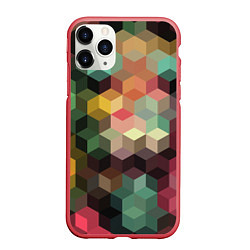 Чехол iPhone 11 Pro матовый Разноцветный геометрический узор 3D, цвет: 3D-красный