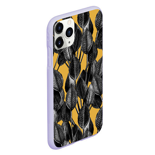 Чехол iPhone 11 Pro матовый Летние Листья На Оранжевом Цвете / 3D-Светло-сиреневый – фото 2