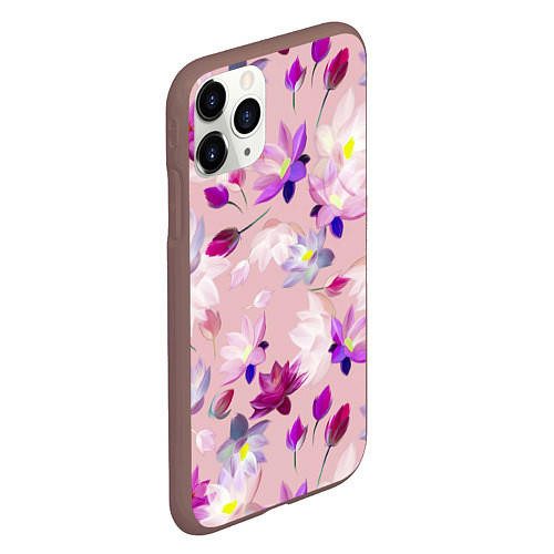 Чехол iPhone 11 Pro матовый Цветы Разноцветные Лотосы / 3D-Коричневый – фото 2