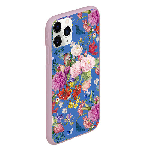 Чехол iPhone 11 Pro матовый Цветы Розовый Букет На Синем Фоне / 3D-Розовый – фото 2