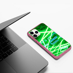 Чехол iPhone 11 Pro матовый Неоновые лучи и буквы - Зелёный, цвет: 3D-малиновый — фото 2