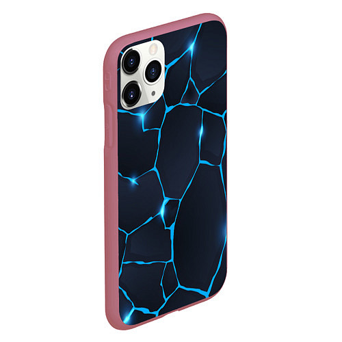 Чехол iPhone 11 Pro матовый Синие разломы / 3D-Малиновый – фото 2