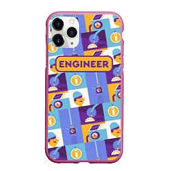 Чехол iPhone 11 Pro матовый Инженер паттерн, цвет: 3D-малиновый