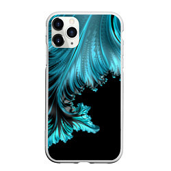 Чехол iPhone 11 Pro матовый Черный с голубым неоновый фрактал Ледяная абстракц, цвет: 3D-белый