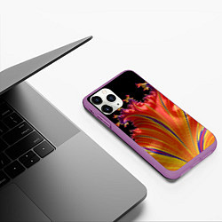 Чехол iPhone 11 Pro матовый Фрактал перо жар-птицы Абстракция, цвет: 3D-фиолетовый — фото 2