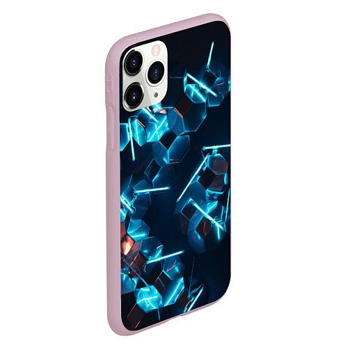 Чехол iPhone 11 Pro матовый Неоновые фигуры с лазерами - Голубой / 3D-Розовый – фото 2