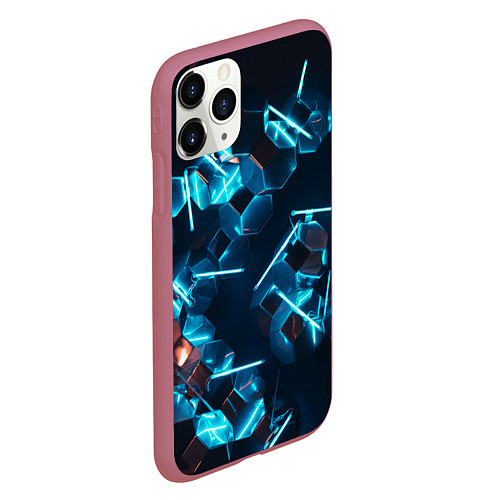 Чехол iPhone 11 Pro матовый Неоновые фигуры с лазерами - Голубой / 3D-Малиновый – фото 2