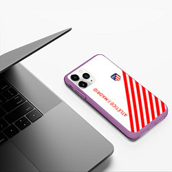 Чехол iPhone 11 Pro матовый Atletico madrid красные полосы, цвет: 3D-фиолетовый — фото 2