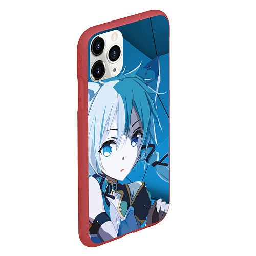 Чехол iPhone 11 Pro матовый Catgirl с синими ушками / 3D-Красный – фото 2