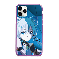 Чехол iPhone 11 Pro матовый Catgirl с синими ушками, цвет: 3D-фиолетовый