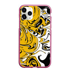 Чехол iPhone 11 Pro матовый Черно-желтые разводы, цвет: 3D-малиновый