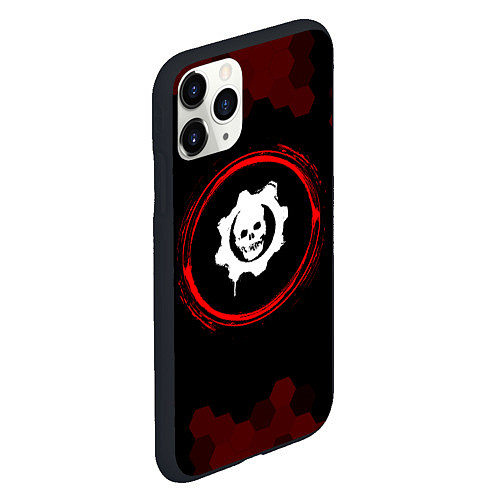 Чехол iPhone 11 Pro матовый Символ Gears of War и краска вокруг на темном фоне / 3D-Черный – фото 2