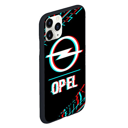 Чехол iPhone 11 Pro матовый Значок Opel в стиле Glitch на темном фоне / 3D-Черный – фото 2