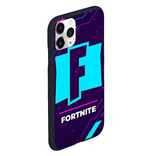 Чехол iPhone 11 Pro матовый Символ Fortnite в неоновых цветах на темном фоне / 3D-Черный – фото 2