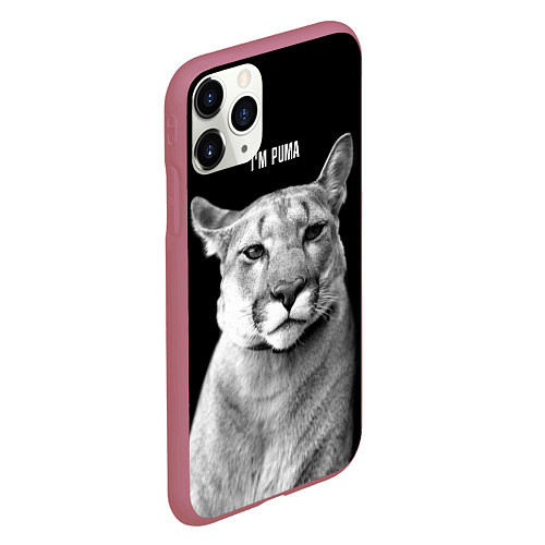Чехол iPhone 11 Pro матовый Смотрящая пума / 3D-Малиновый – фото 2