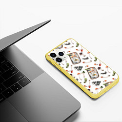 Чехол iPhone 11 Pro матовый Узор Грибы и Корзины, цвет: 3D-желтый — фото 2