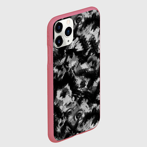 Чехол iPhone 11 Pro матовый Черно-белый абстрактный камуфляж / 3D-Малиновый – фото 2