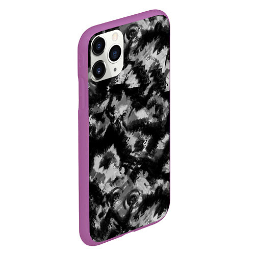 Чехол iPhone 11 Pro матовый Черно-белый абстрактный камуфляж / 3D-Фиолетовый – фото 2