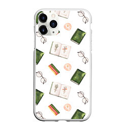 Чехол iPhone 11 Pro матовый Узор Очки, Книги, Свечи, цвет: 3D-белый