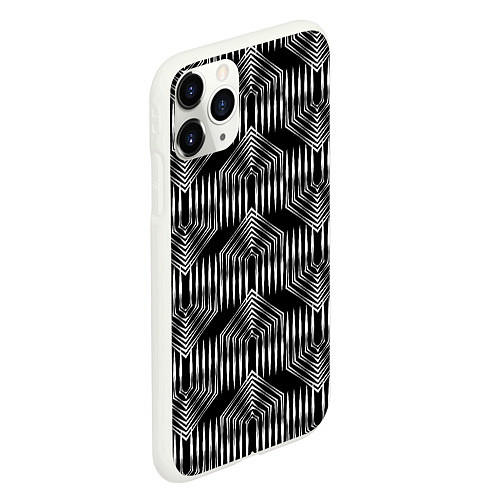 Чехол iPhone 11 Pro матовый Геометрический узор арт-деко черно-белый / 3D-Белый – фото 2