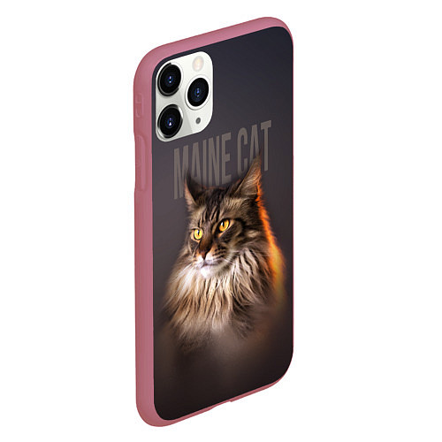 Чехол iPhone 11 Pro матовый Maine cat / 3D-Малиновый – фото 2