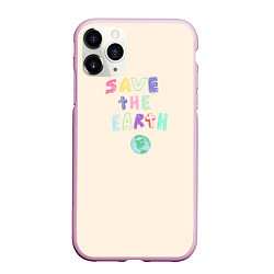 Чехол iPhone 11 Pro матовый Save the earth на бежевом фоне, цвет: 3D-розовый