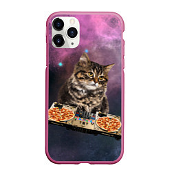 Чехол iPhone 11 Pro матовый Космический котёнок диджей Space DJ Cat, цвет: 3D-малиновый