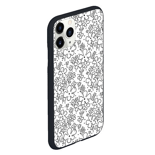 Чехол iPhone 11 Pro матовый Цветочки черные на белом / 3D-Черный – фото 2