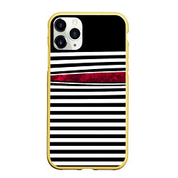 Чехол iPhone 11 Pro матовый Полосатый современный черно-белый с красной вставк, цвет: 3D-желтый