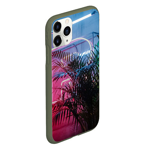 Чехол iPhone 11 Pro матовый Неоновые буквы и цветок - Розовый и голубой / 3D-Темно-зеленый – фото 2