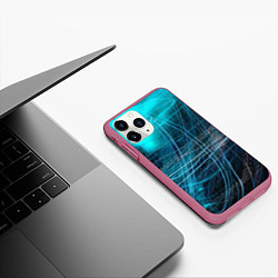 Чехол iPhone 11 Pro матовый Неоновые волны и линии - Голубой, цвет: 3D-малиновый — фото 2