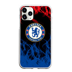 Чехол iPhone 11 Pro матовый Челси chelsea пламя, цвет: 3D-белый