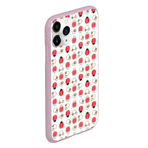 Чехол iPhone 11 Pro матовый Забавные Божьи коровки на белом фоне / 3D-Розовый – фото 2