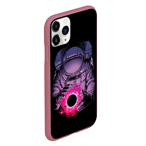 Чехол iPhone 11 Pro матовый Глубокий темный космос / 3D-Малиновый – фото 2