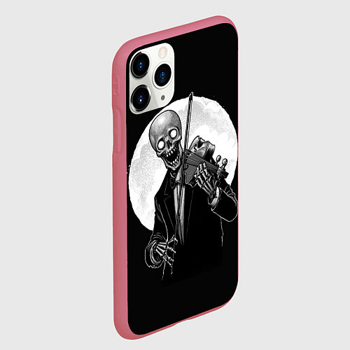 Чехол iPhone 11 Pro матовый Скелет скрипач под полной луной / 3D-Малиновый – фото 2