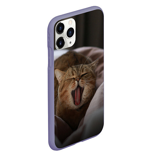 Чехол iPhone 11 Pro матовый Эх, поспать бы! Зевающий котяра / 3D-Серый – фото 2